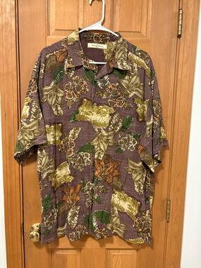 Tommy Bahama Brown Floral Lightweight Hawaiian Shirt Size XL